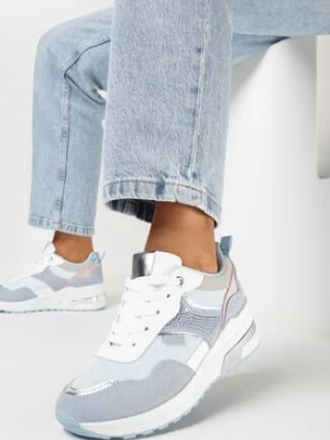 Niebieskie Sneakersy ze Złotymi Wstawkami i Brokatem oraz Cyrkoniami Avanalis