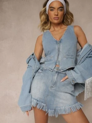 Niebieskie Spódnico-Szorty Jeansowe Zdobione Przetarciem Galirela milas91