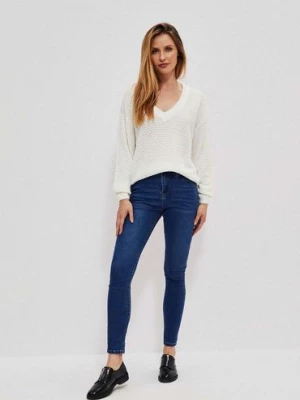Niebieskie spodnie damskie jeansowe skinny Moodo