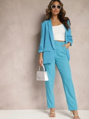 Niebieskie Spodnie Garniturowe High Waist z Paskiem Wenus