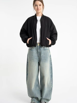 Niebieskie spodnie jeansowe BAGGY ozdobione kryształkami Reporter