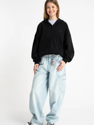 Niebieskie spodnie jeansowe BAGGY z modnymi cięciami Reporter