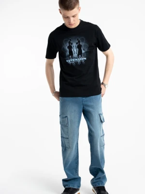 Niebieskie spodnie jeansowe typu CARGO z efektem sprania Reporter