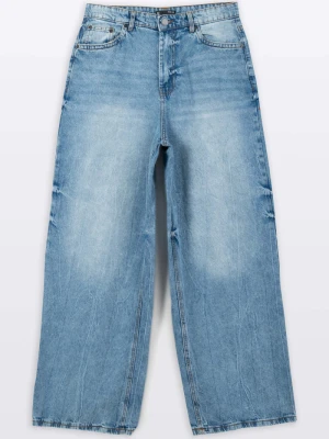 Niebieskie spodnie jeansowe WIDE LEG z efektem przetarcia Reporter