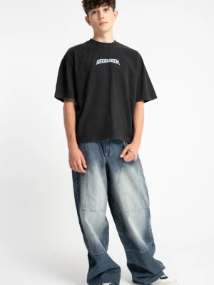 Niebieskie spodnie jensowe o kroju BAGGY z modnymi cięciami Reporter