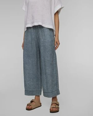 Niebieskie Spodnie Lniane Kuloty Damskie Deha