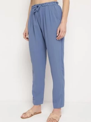 Niebieskie Spodnie o Luźnym Kroju z Gumką w Pasie Brisaela dbt fashion