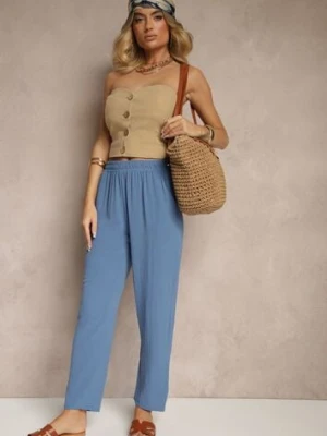 Niebieskie Spodnie z Bawełną o Szerokim Kroju High Waist Fanelithia j&x