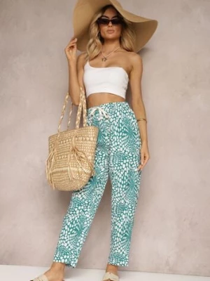 Niebieskie Spodnie z Elastyczną Gumką w Pasie i Mozaikowym Wzorem Tleana j&x