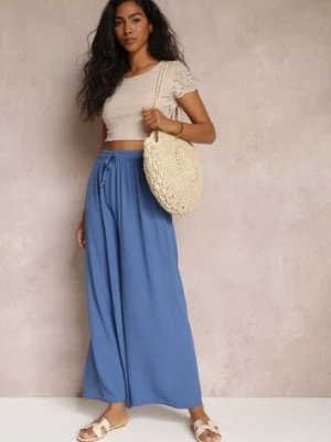 Niebieskie Spodnie z Gumką w Pasie i Szerokimi Nogawkami Seira j&x