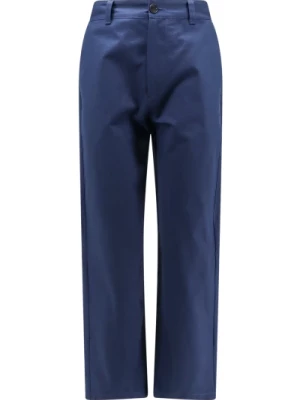 Niebieskie Spodnie z Organicznej Bawełny z Haftem Logo Marni