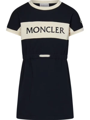 Niebieskie sukienki dla dzieci z haftowanym logo Moncler