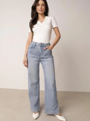 Niebieskie Szerokie Jeansy Bawełniane z Wysokim Stanem Helemenor daysie