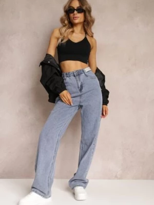Niebieskie Szerokie Jeansy High Waist Onte m.sara