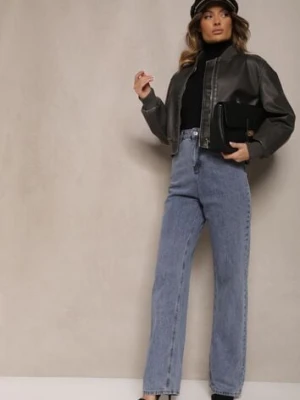 Niebieskie Szerokie Jeansy High Waist Onte m.sara