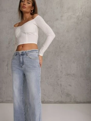 Niebieskie Szerokie Jeansy High Waist z Przeszyciami Tryphile