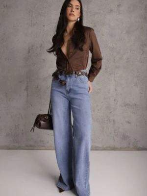 Niebieskie Szerokie Jeansy Palazzo z Bawełną Zinnarisa