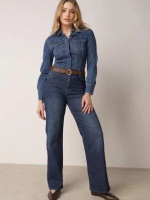 Niebieskie Szerokie Jeansy Regular Waist z Bawełną i Dodatkiem Wiskozy Physoesa