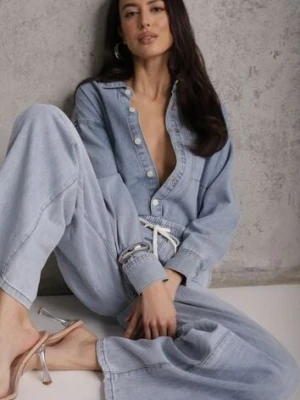 Niebieskie Szerokie Jeansy z Bawełną i Lyocellem i Wiązanym Sznurkiem Lailai