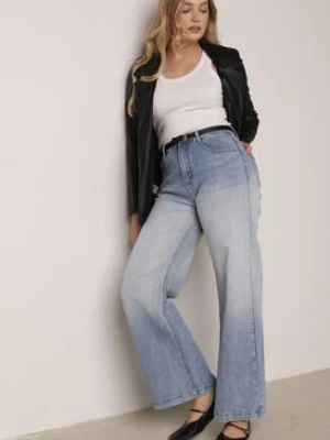 Niebieskie Szerokie Jeansy z Bawełną i Wysokim Stanem z Efektem Gradientu Canine milas91