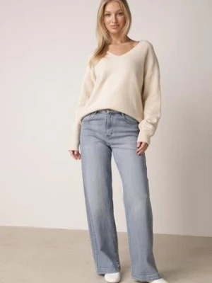 Niebieskie Szerokie Jeansy z Bawełną z Wysokim Stanem Ninuin