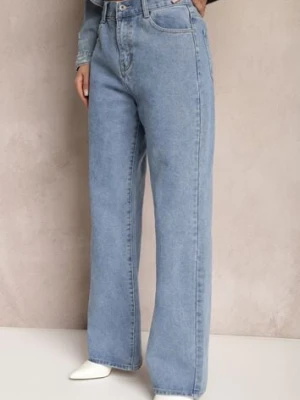 Niebieskie Szerokie Jeansy z Bawełny z Kieszeniami Afotta m.sara