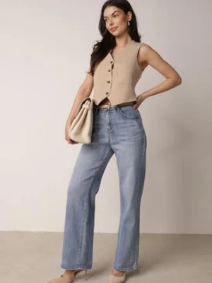 Niebieskie Szerokie Jeansy z Bawełny z Wysokim Stanem Berinielle daysie