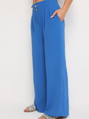 Niebieskie Szerokie Spodnie Alladynki z Wysokim Stanem i Gumką w Talii Rissanas R&f Fashion