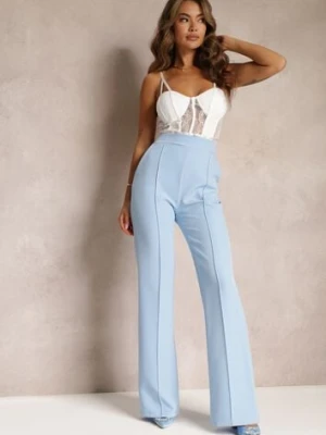 Niebieskie Szerokie Spodnie Garniturowe z Wysokim Stanem i Gumką w Talii Meaba lily rose