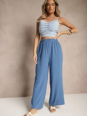 Niebieskie Szerokie Spodnie Typu Palazzo High Waist Araneira