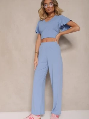 Niebieskie Szerokie Spodnie z Delikatnie Prążkowanego Materiału Kasaida glo-story