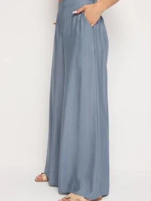 Niebieskie Szerokie Spodnie z Gumką w Pasie i Kieszeniami przy Biodrach Boulia rosa