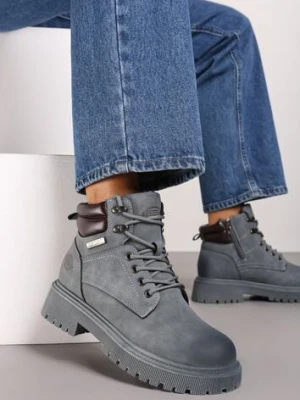 Niebieskie Sznurowane Płaskie Botki Trekkingowe Sinane