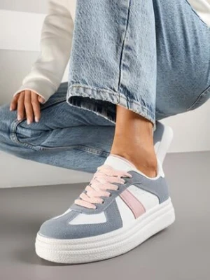 Niebiesko-Białe Sznurowane Sneakersy na Grubej Podeszwie z Geometrycznym Motywem Melmi