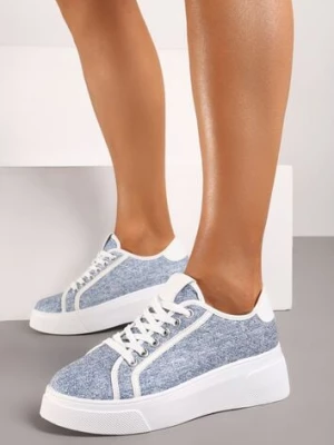 Niebieskie Sznurowane Sneakersy na Niskiej Platformie Dimiana