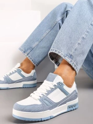 Niebieskie Sznurowane Sneakersy z Przeszyciami na Grubej Podeszwie Sillvina