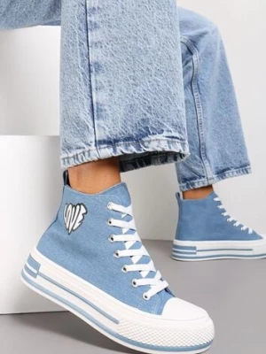 Niebieskie Sznurowane Trampki za Kostkę z Naszywką z Napisem i Grubą Podeszwą Bretva