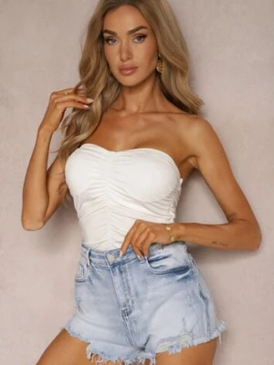Niebieskie Szorty Denimowe High Waist z Wystrzępionymi Nogawkami Zimefia