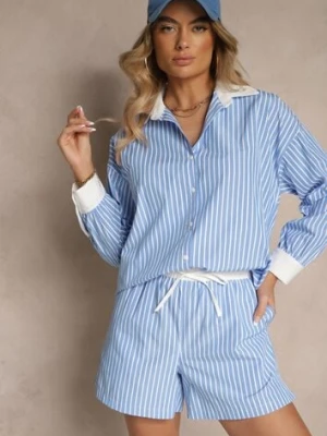 Niebieskie Szorty High Waist Ozdobione Sznurkami i Paskami Kinthea retro & icone