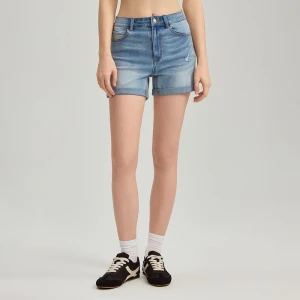 Niebieskie szorty jeansowe mid waist z efektem sprania House