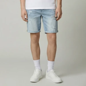 Niebieskie szorty jeansowe slim fit basic z przetarciami House