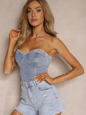 Niebieskie Szorty Jeansowe z Bawełną High Waist z Serduszkiem z Tyłu Vikiria