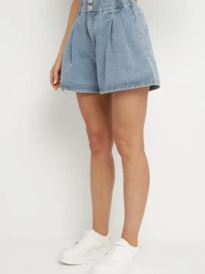 Niebieskie Szorty Jeansowe z Szeroką Nogawka i Wysokim Stanem Rinestra elsa.m by may