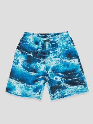 Niebieskie szorty kąpielowe z nadrukiem Reporter