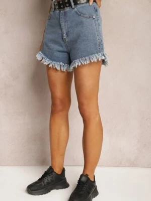 Niebieskie Szorty z Paskiem z Imitacji Skóry Ozdobione Postrzępionymi Krawędziami Lienara elsa.m by may