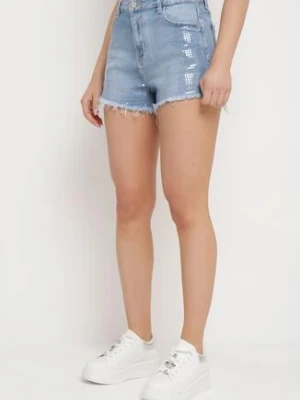 Niebieskie Szorty z Wysokim Stanem Zapinane na Suwak z Poszarpanymi Nogawkami Obilama milas91