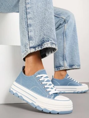 Niebieskie Trampki na Platformie z Paskami i Niską Cholewką Zienelle via giulia