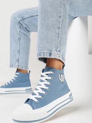 Niebieskie Trampki za Kostkę na Grubej Podeszwie z Ozdobną Naszywką Sumexa