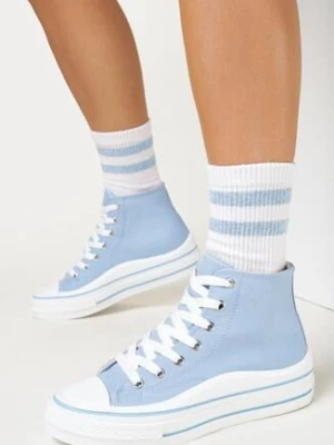 Niebieskie Trampki za Kostkę na Platformie Shuze