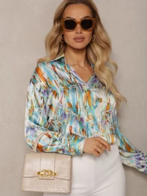 Niebiesko-Beżowa Klasyczna Koszula z Guzikami z Przedłużonymi Mankietami Keirania unigirl